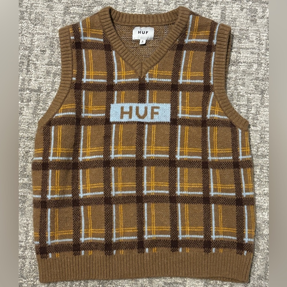 HUF Brown Plaid Sweater Vest | Size Small